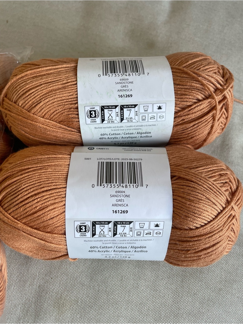 Bernat Softee Cotton in Sandstone Cotton-Acrylic Yarn Skein - Warm Tan